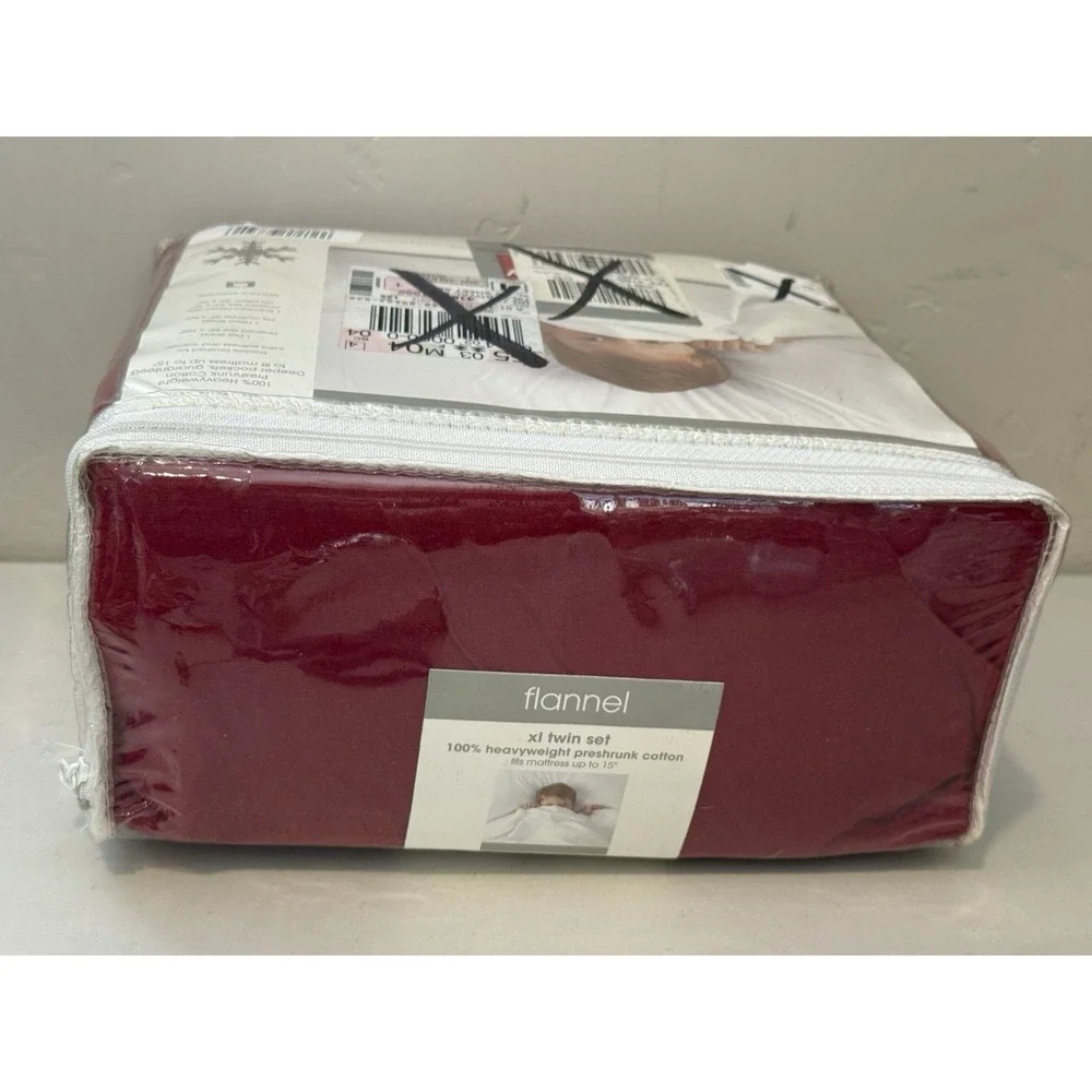 Home Collection Flannel Twin XL 100% Cotton Flannel Sheet Set NEW Red